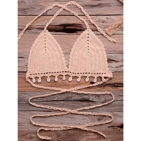 Boutique Other - Apricot SEXY Seashell Crochet Wrap Around Waist & Neck Tie TOP ONLY NEW!🐚